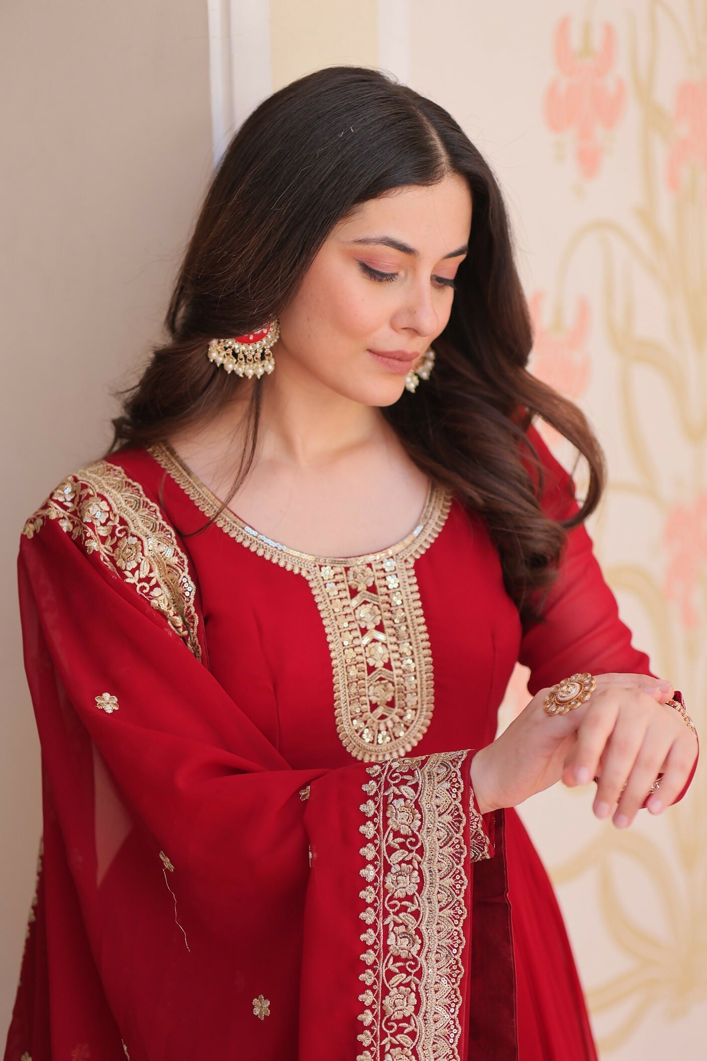 Maroon Georgette Kurta Set with Intricate Sequence Embroidery