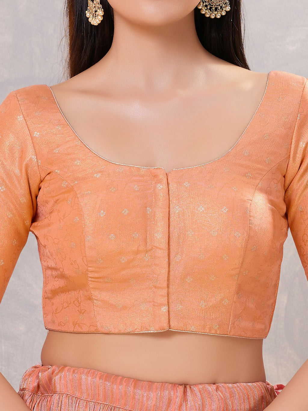Women's Peach Silk Round Neck Stitched Blouse