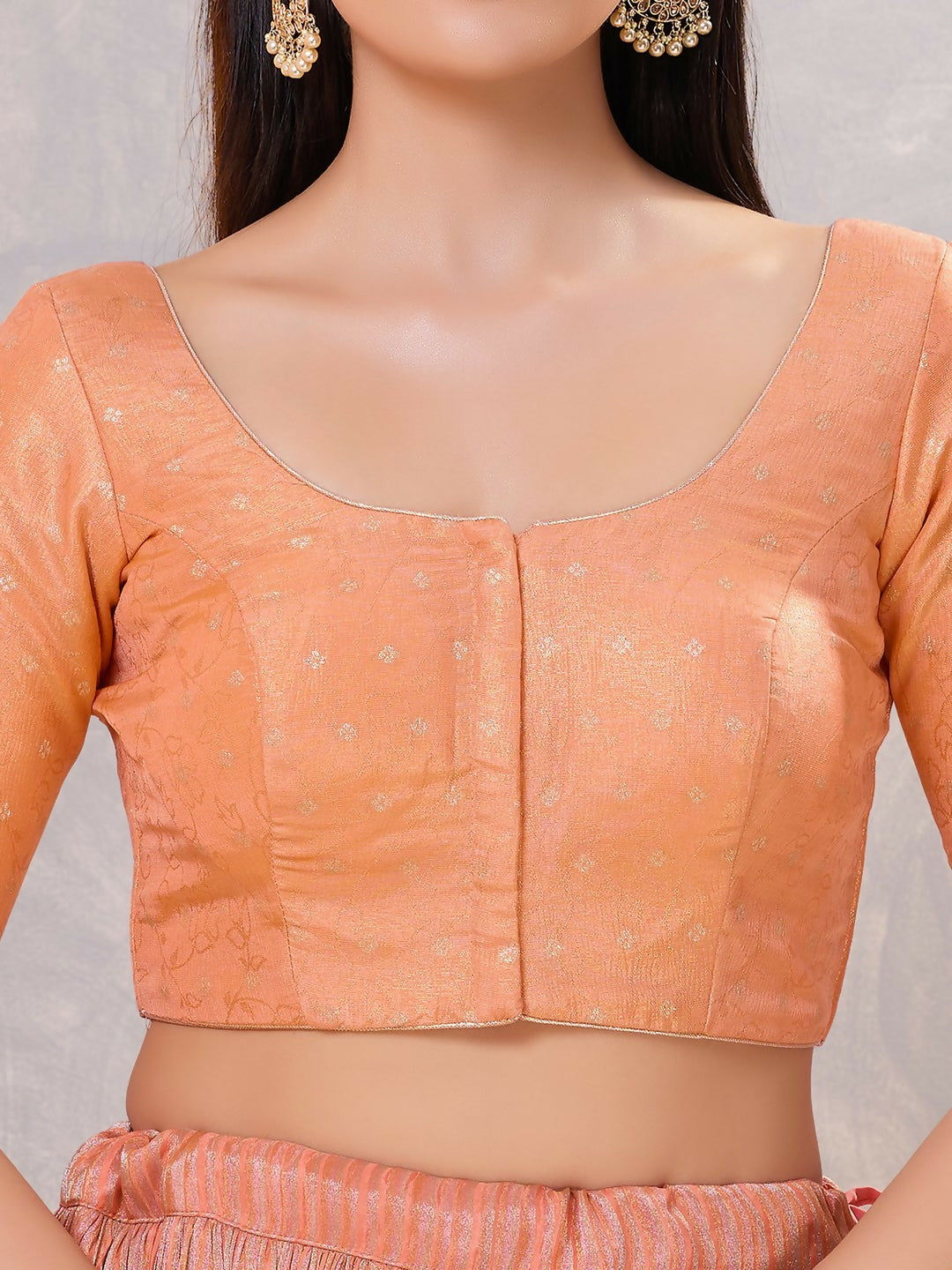 Women's Peach Silk Round Neck Stitched Blouse