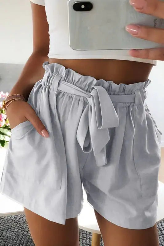 Women's High Waist Paperbag Shorts with Tie Belt in Brown - Image 3