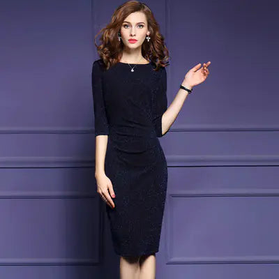Women's 3/4 Sleeve Midi Dress with Side Ruched Detail - Image 6