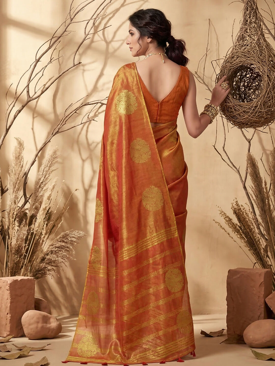 Rust Tissue Silk Saree with Coordinating Blouse