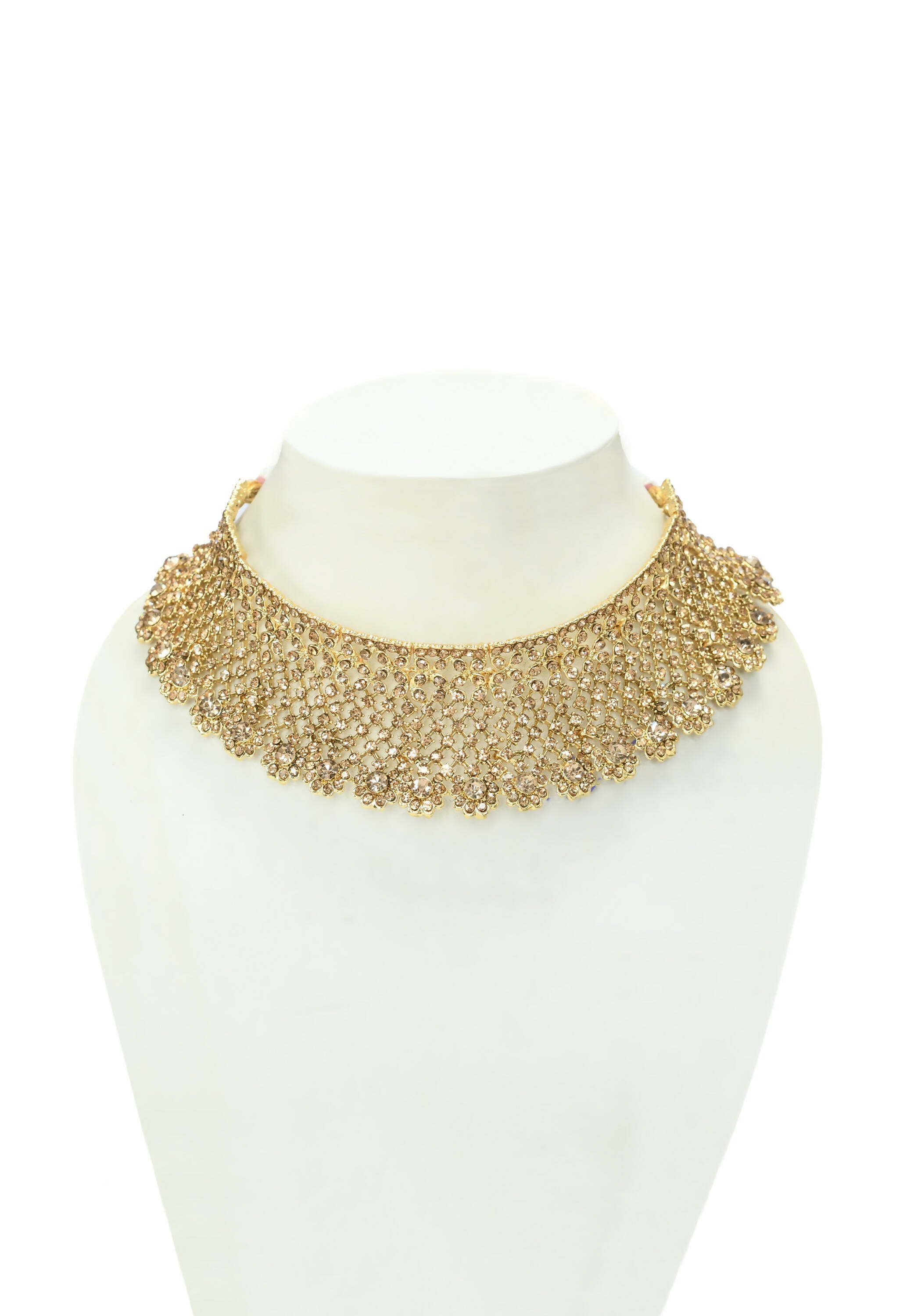 Traditional Rajwadi Golden Choker Necklace Set with White Detail