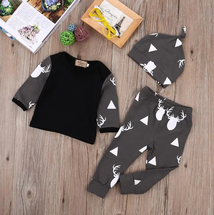Triangle Print Deer Baby Bodysuit | Autumn Outfit