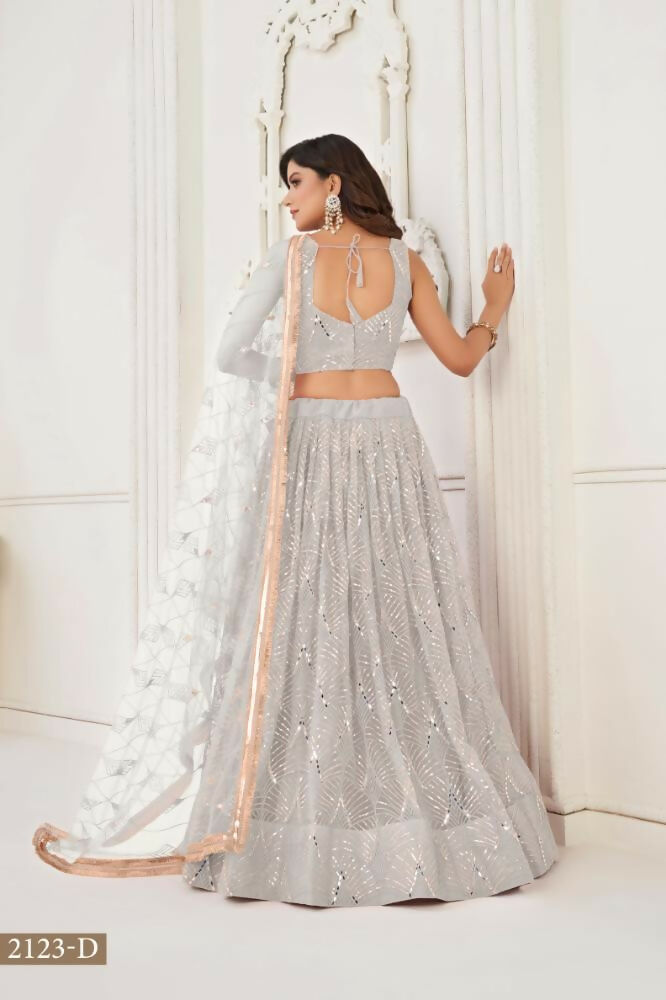Off White Butterfly Net Lehenga Choli With Mirror & Sequence Work