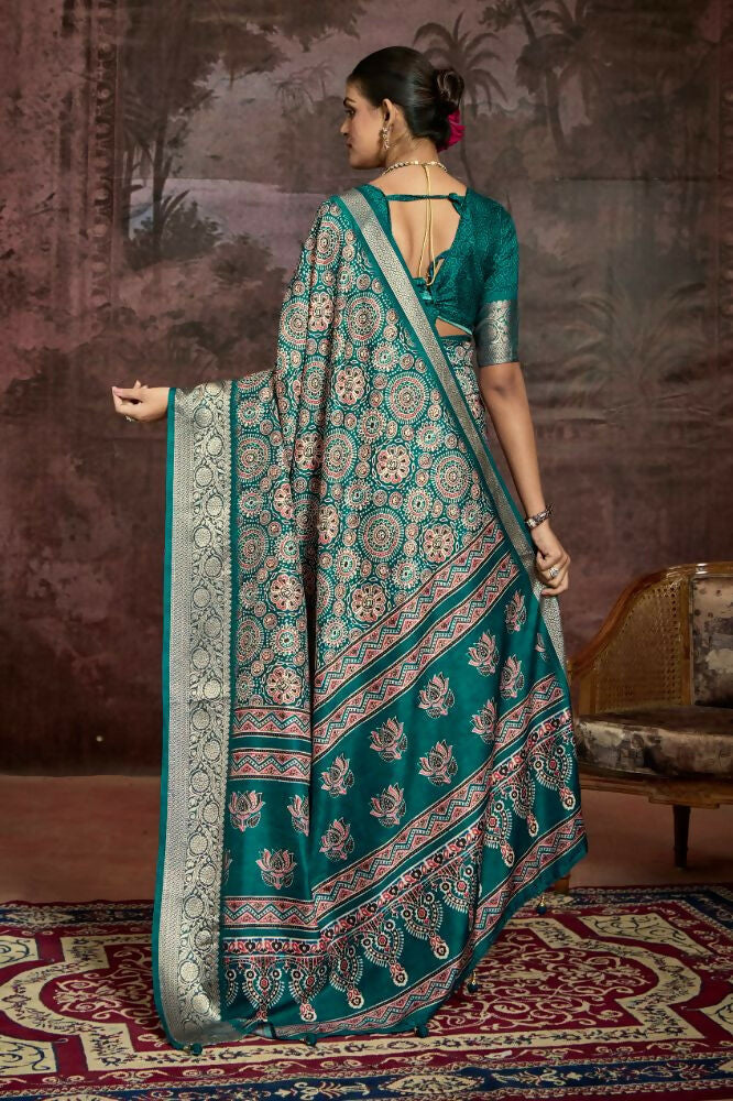 Rama Green Dola Tussar Silk Saree with Self Jacquard Border