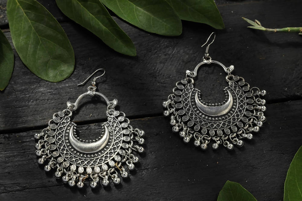 Oxidised Silver-Plated Chandbali Earrings for Festive Glamour