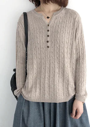Women's Casual Button-Front Cable Knit Sweater Long Sleeve Top - Image 5