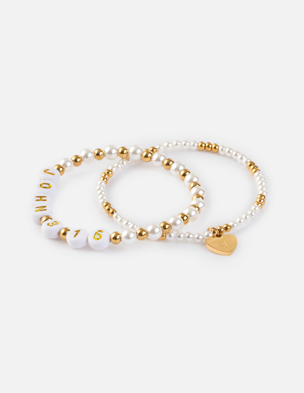 A minimalist bracelet pack in white and gold tones with a stretch fit design.