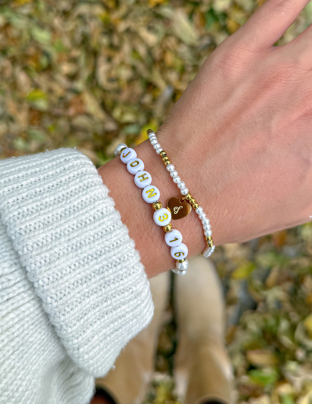 John 3:16 Stretch Bracelet Pack - Minimalist White and Gold Tones