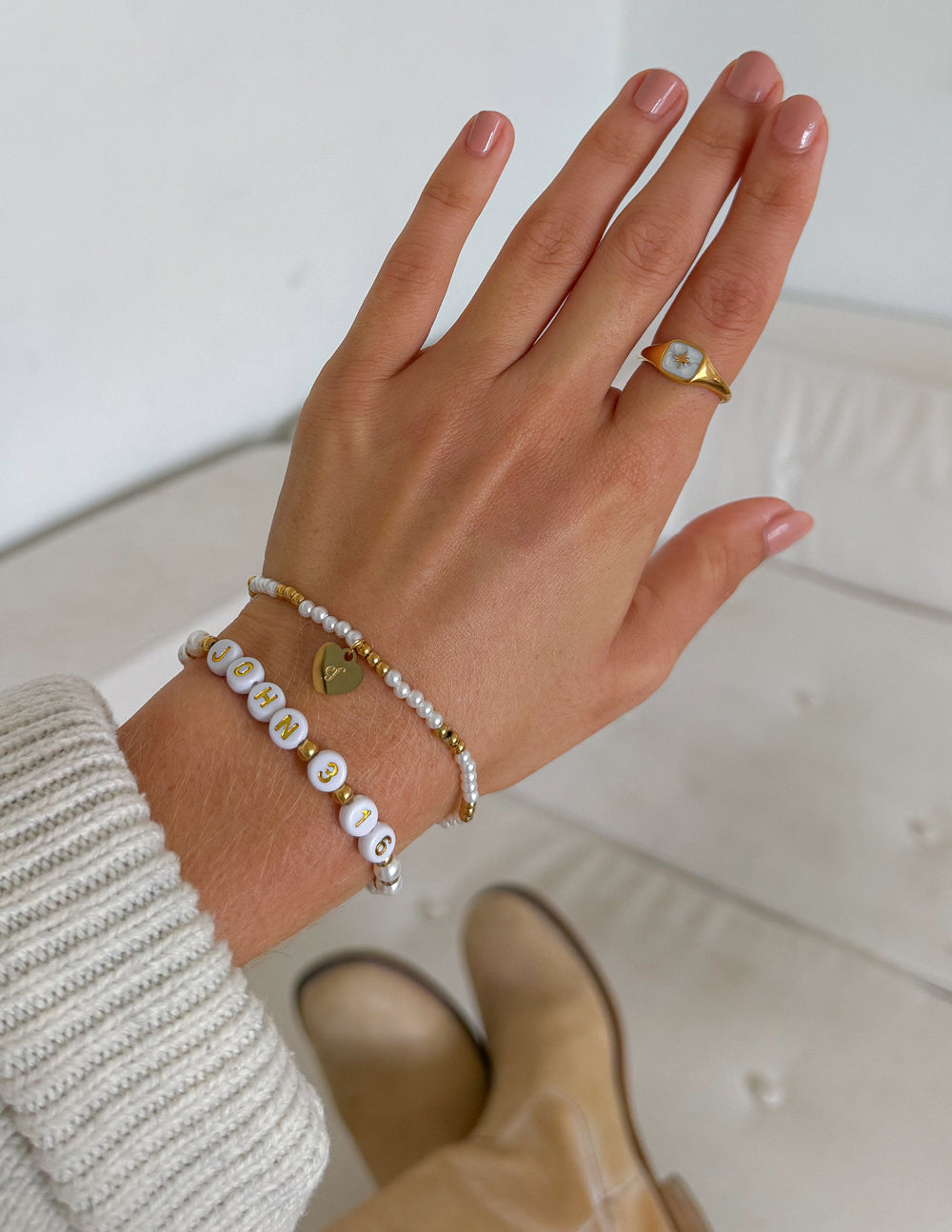 John 3:16 Stretch Bracelet Pack - Minimalist White and Gold Tones