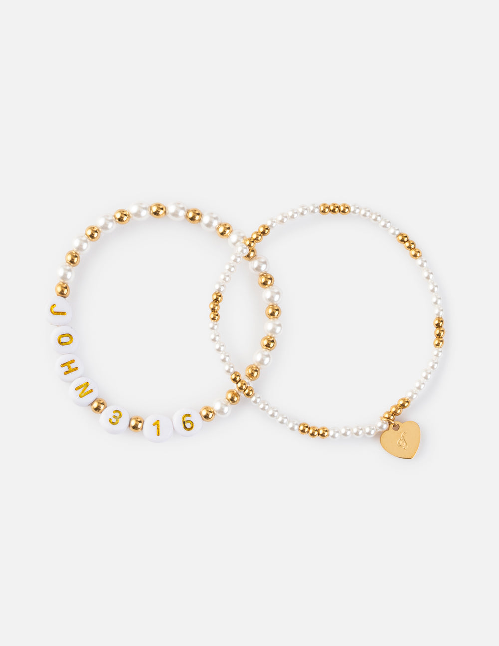 John 3:16 Stretch Bracelet Pack - Minimalist White and Gold Tones