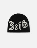 Minimalist John 3:16 knit beanie in black and white available in unisex regular fit