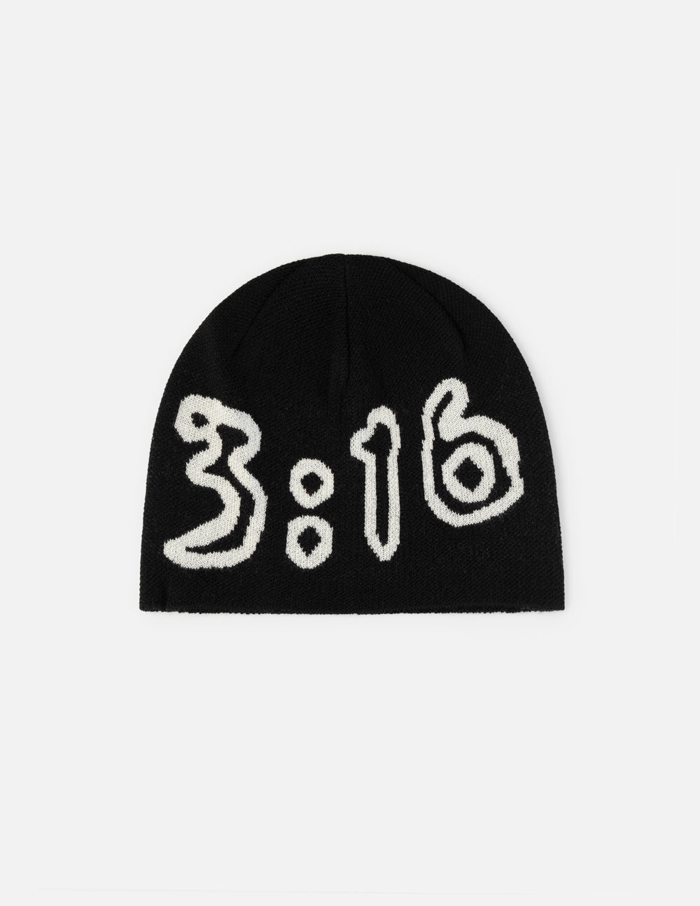 Minimalist John 3:16 knit beanie in black and white available in unisex regular fit