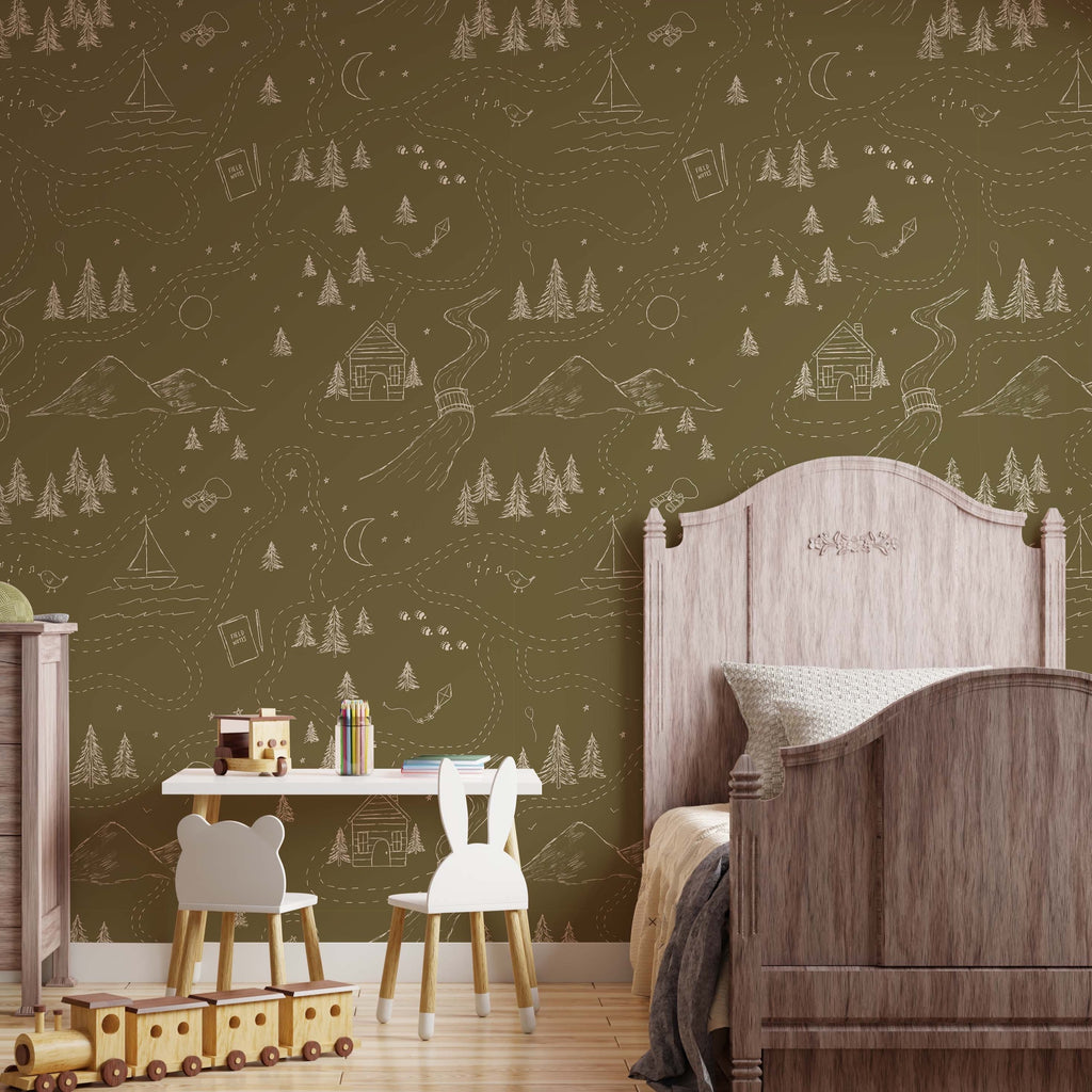 Michael Nature-Inspired Removable Wallpaper in Beige and Olive-Green
