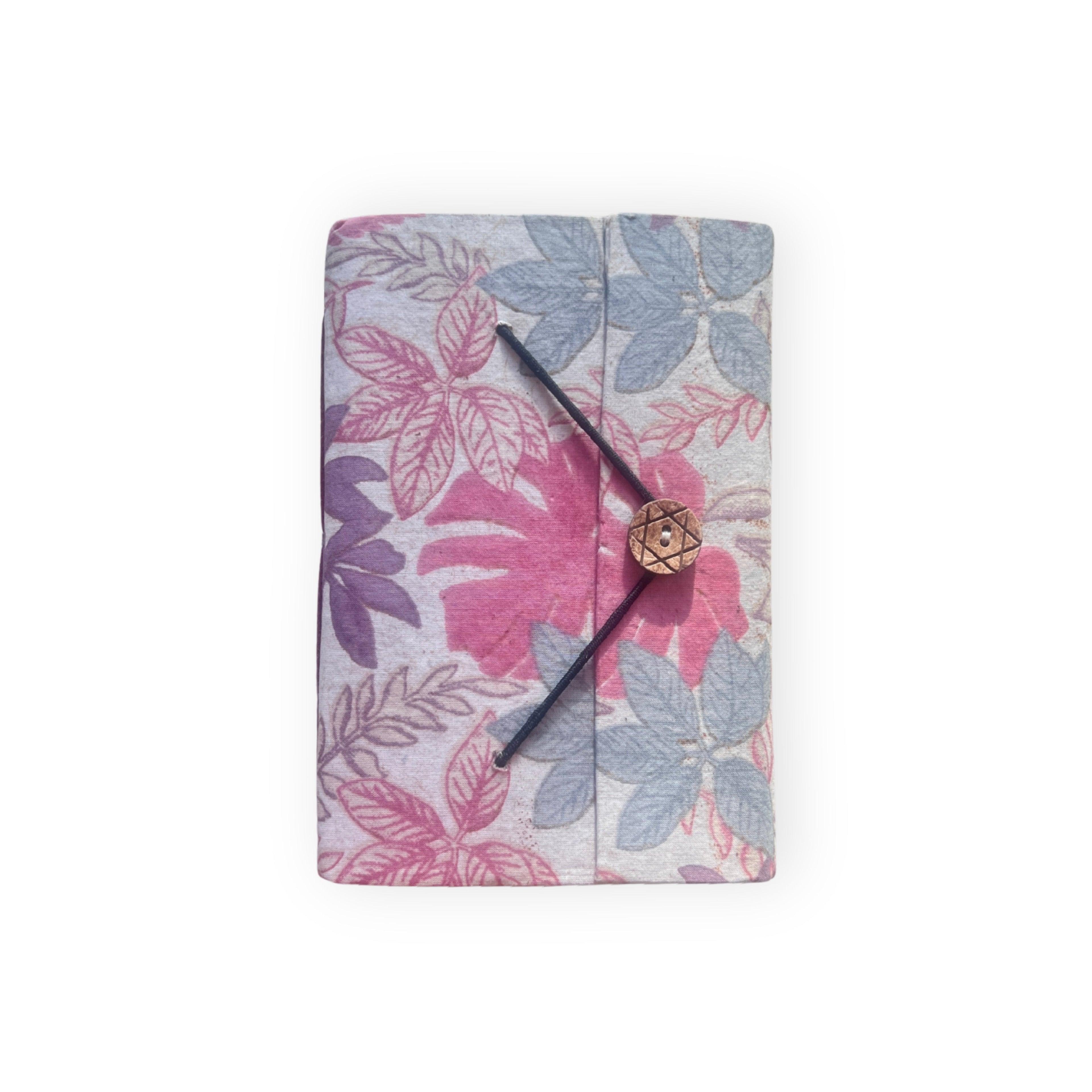 A5 handcrafted journal featuring a pink floral pattern on a clean white background.