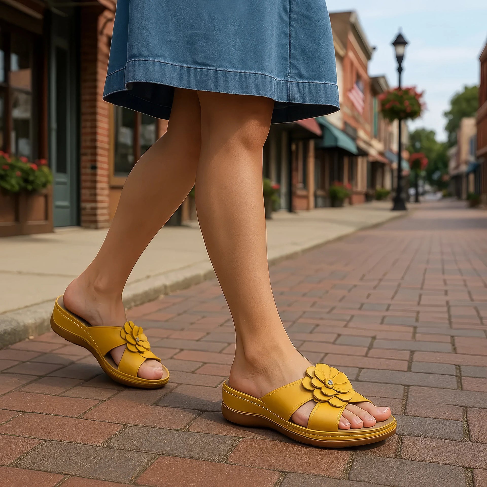 Women's Yellow Flower Comfort Flat Sandals Casual Summer Shoes - Image 5