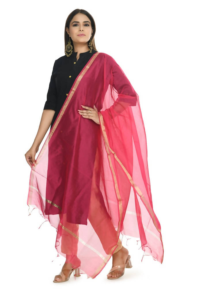 Magenta Banarsi Piping Dupatta with Chanderi Silk Blend