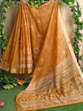 Vibrant mustard cotton saree with matching mustard blouse