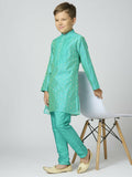 Boys Sea Green Chanderi Kurta and Pyjama set with traditional gold Butta embroidery