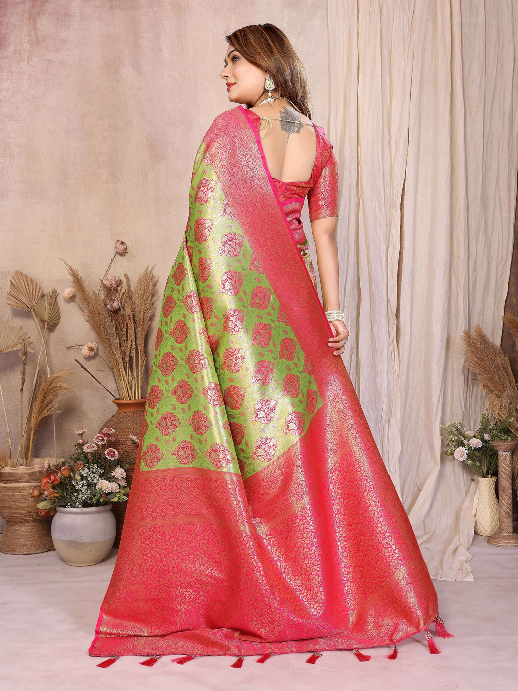 Pista Banarasi Tissue Silk Saree with Elegant Weaving