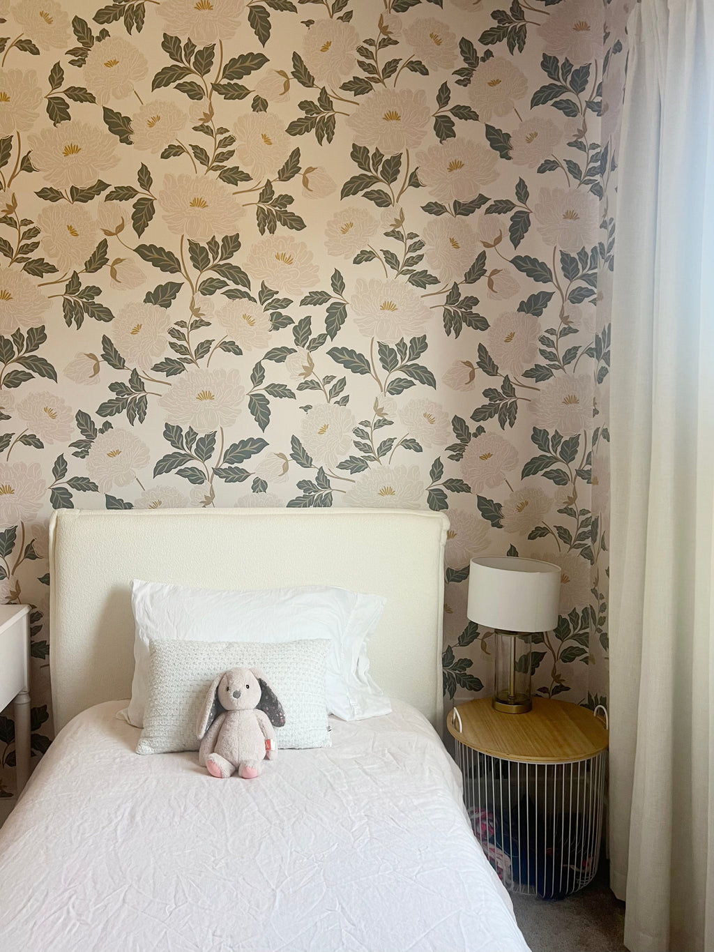 Riley Floral Removable Wallpaper in Cream and Muted Sage Green
