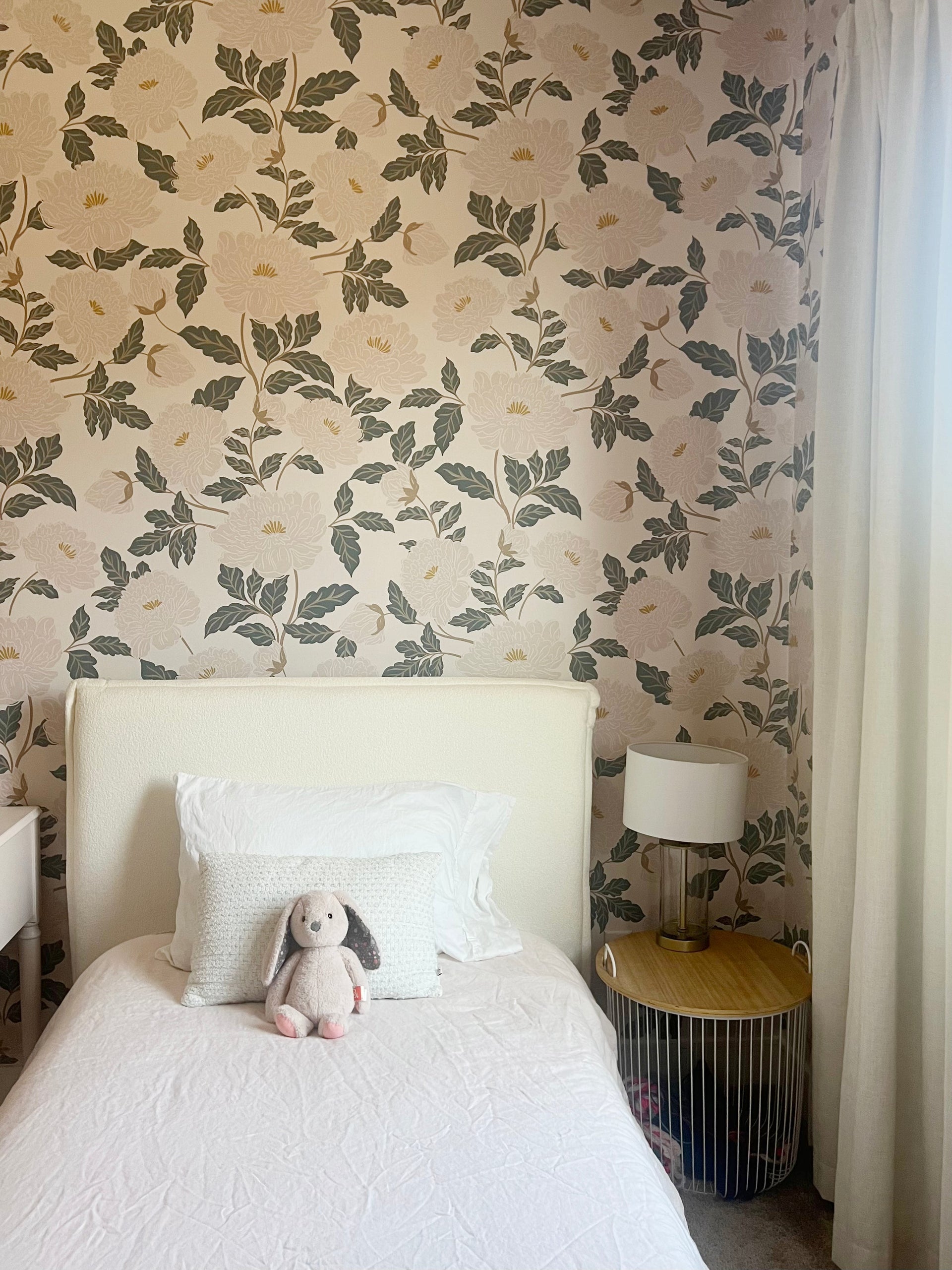 Riley Floral Removable Wallpaper in Cream and Muted Sage Green
