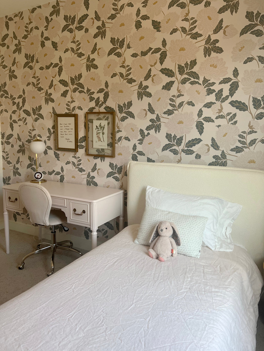 Riley Floral Removable Wallpaper in Cream and Muted Sage Green