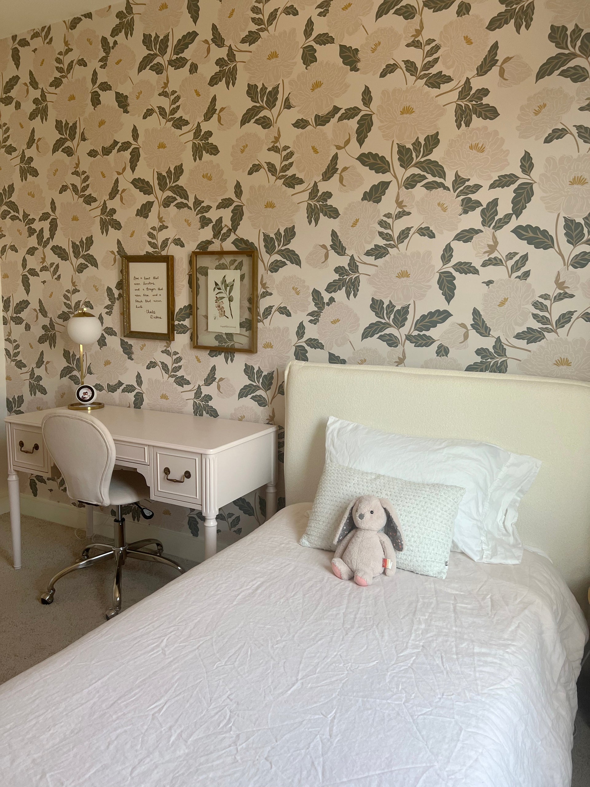 Riley Floral Removable Wallpaper in Cream and Muted Sage Green
