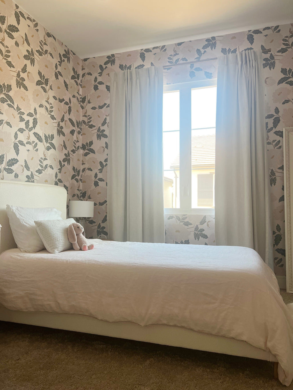 Riley Floral Removable Wallpaper in Cream and Muted Sage Green