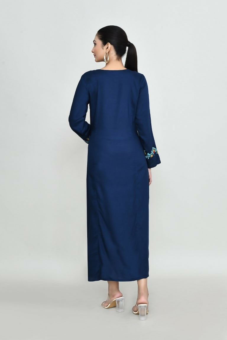 Blue Rayon Tunic with Elegant Embroidery