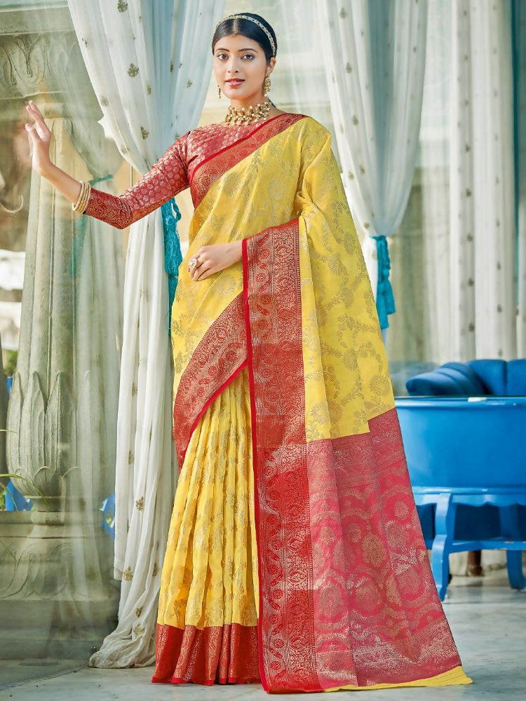 Shree Shyam Fashion Linen Cotton Yellow Saree