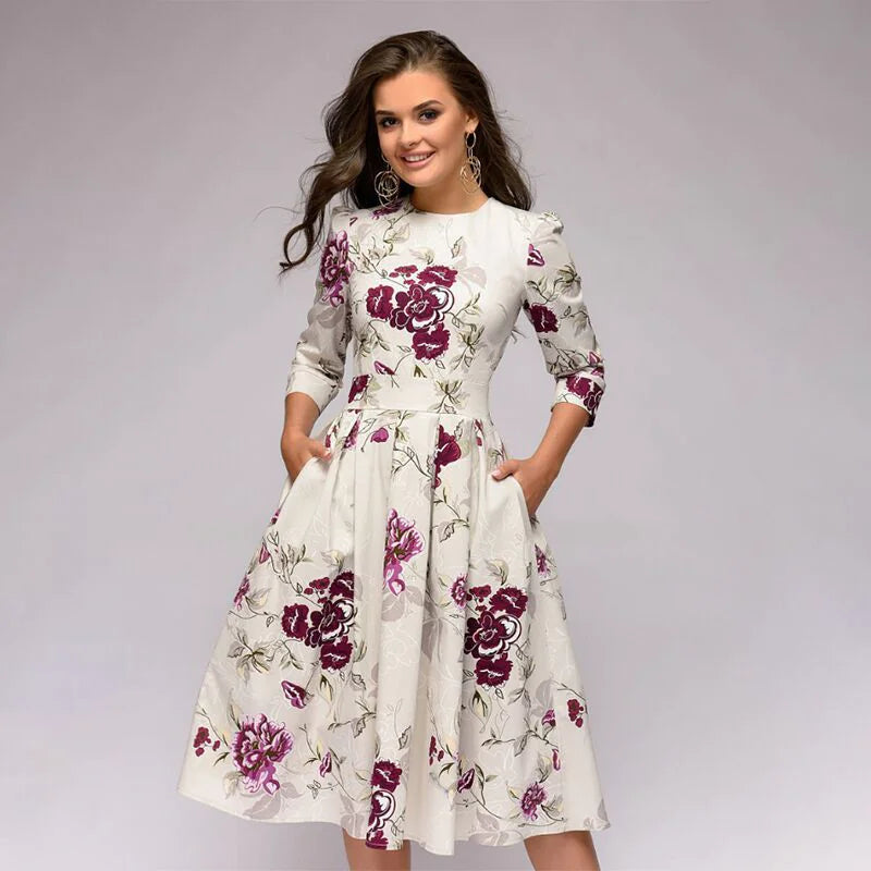 Women's A-Line Floral Dress - Vintage Party Style