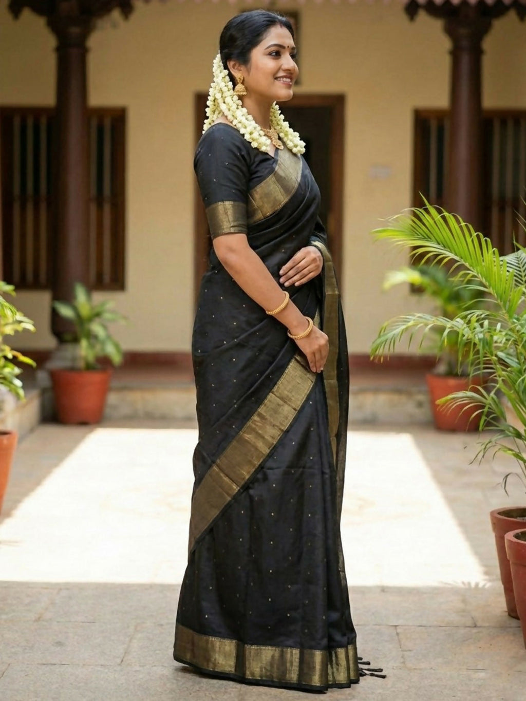 Classic Black Soft Silk Saree with Matching Blouse Piece