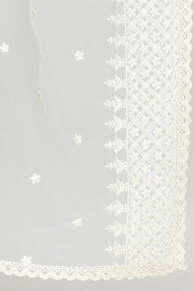 White Cotton Pakistani Karanchi Dupatta with Intricate Embroidery