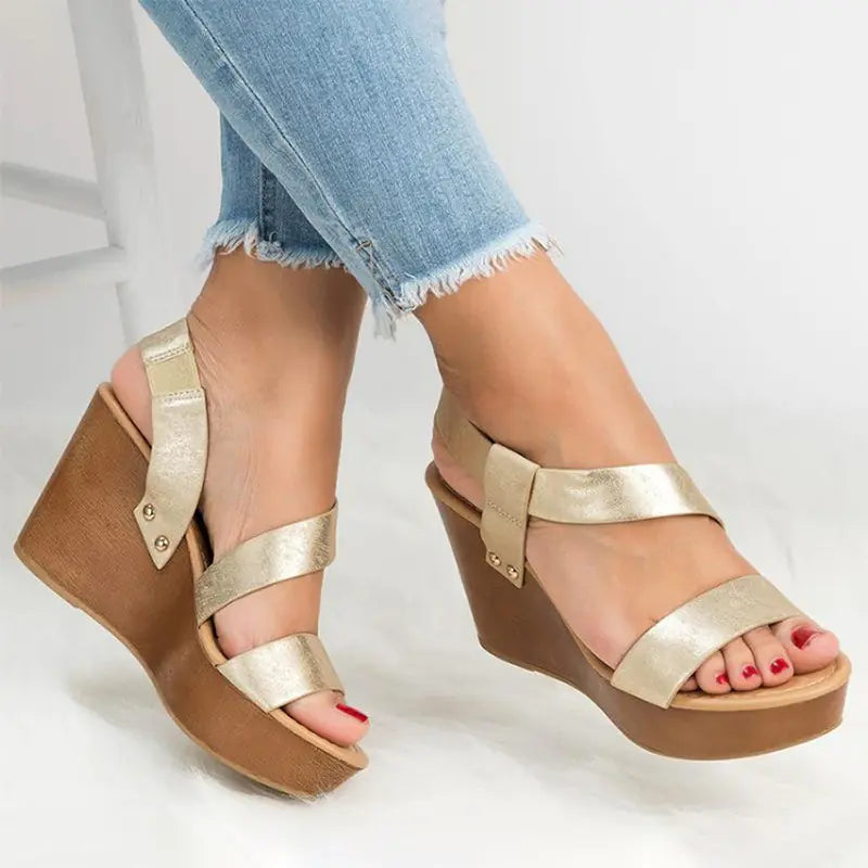 Women's Casual Tan Wedge Sandals with Open Toe Design - Image 15