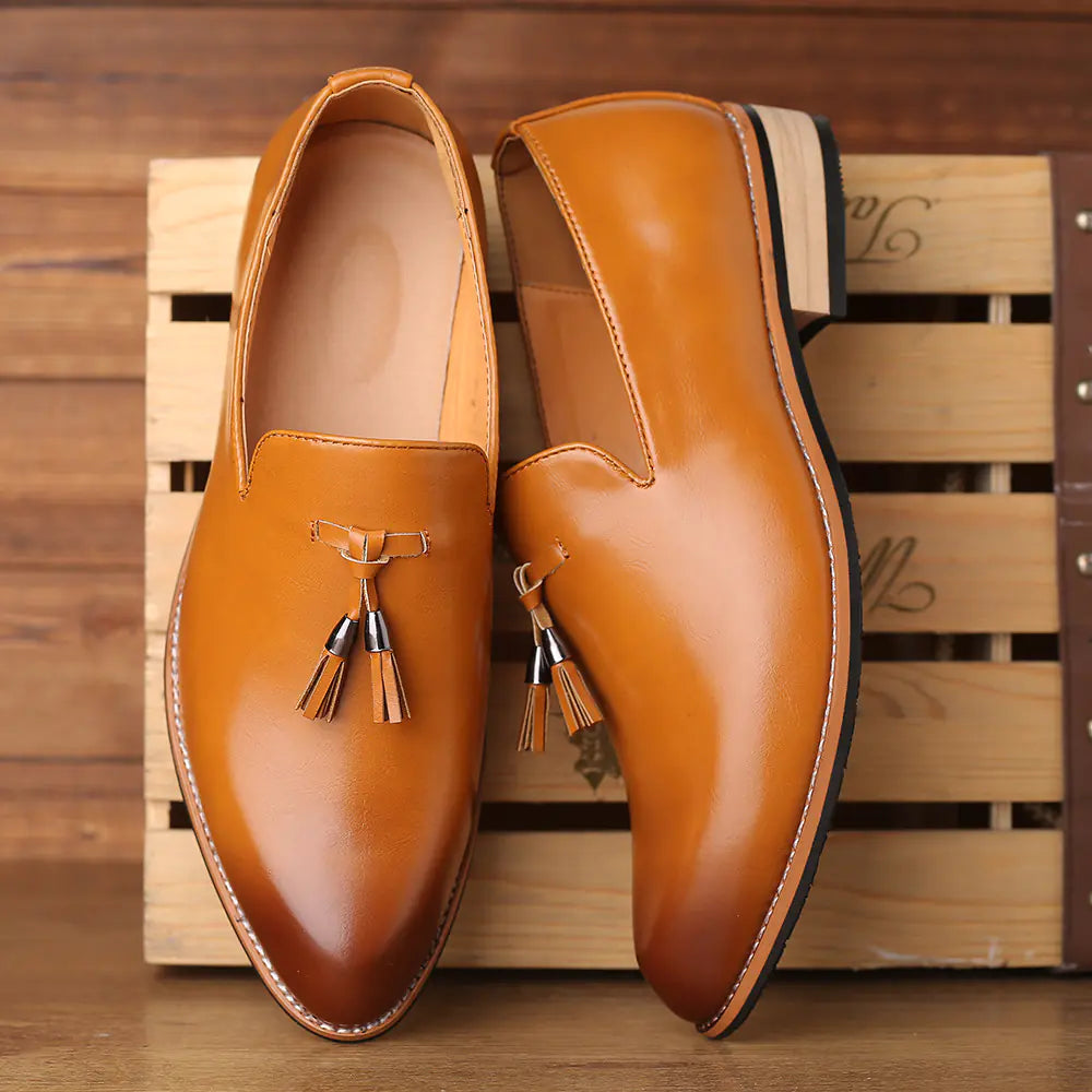 Men's Pointed Toe Leather Dress Shoes - Slip-On Style