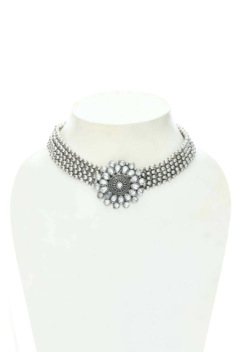 Kundan Oxidised Silver-Plated Choker Necklace for Women