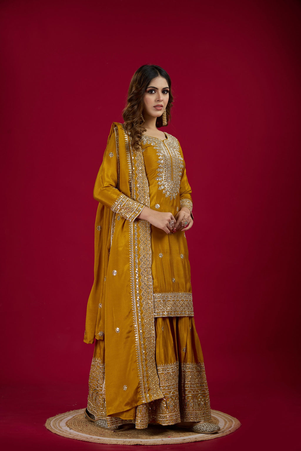 Yellow Silk Kurta Set with Sequins, Zari, and Thread Embroidery