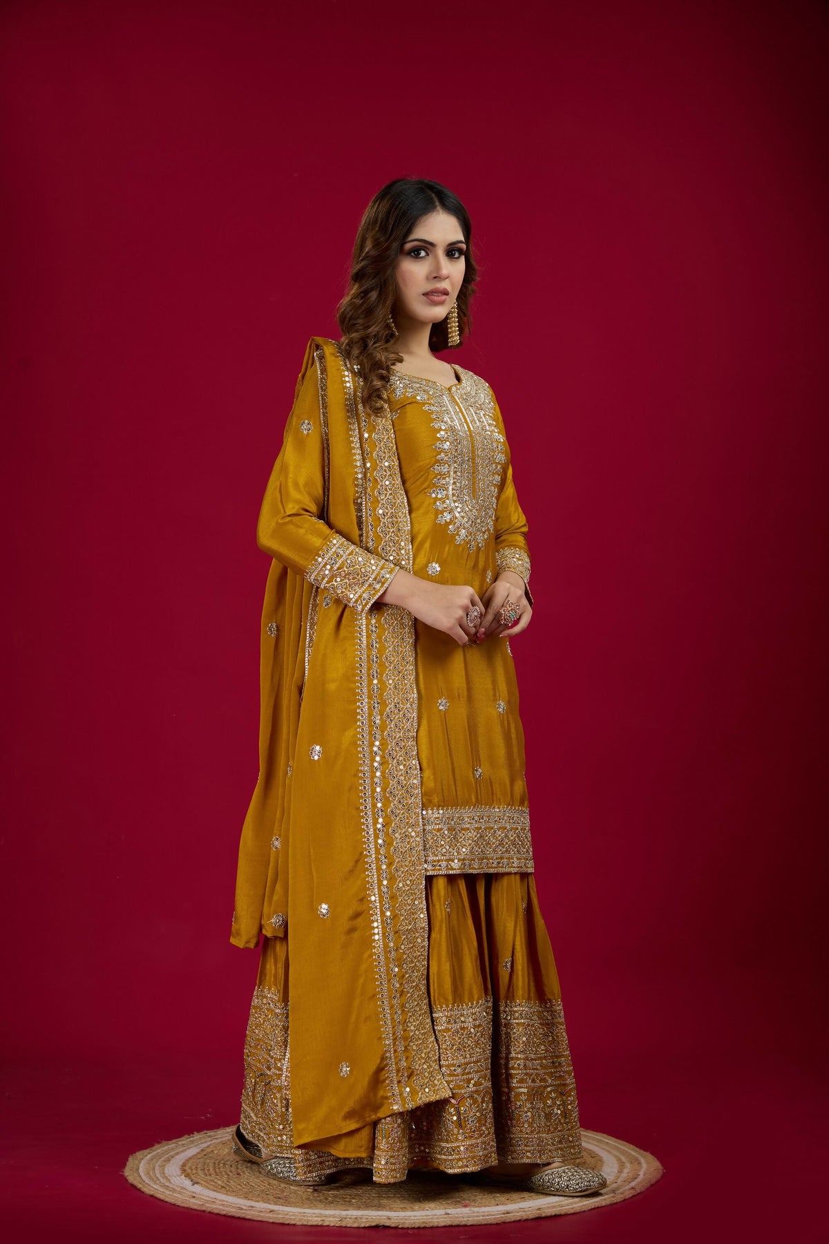 Yellow Silk Kurta Set with Sequins, Zari, and Thread Embroidery
