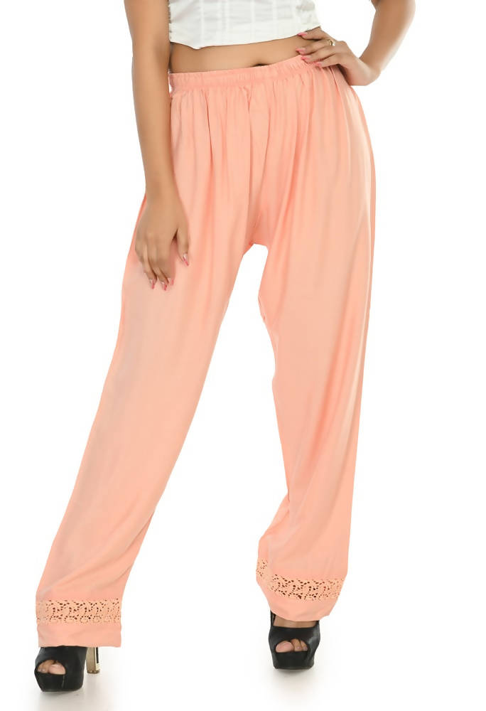 Peach Rayon Cotton Straight Fit Palazzo Pants