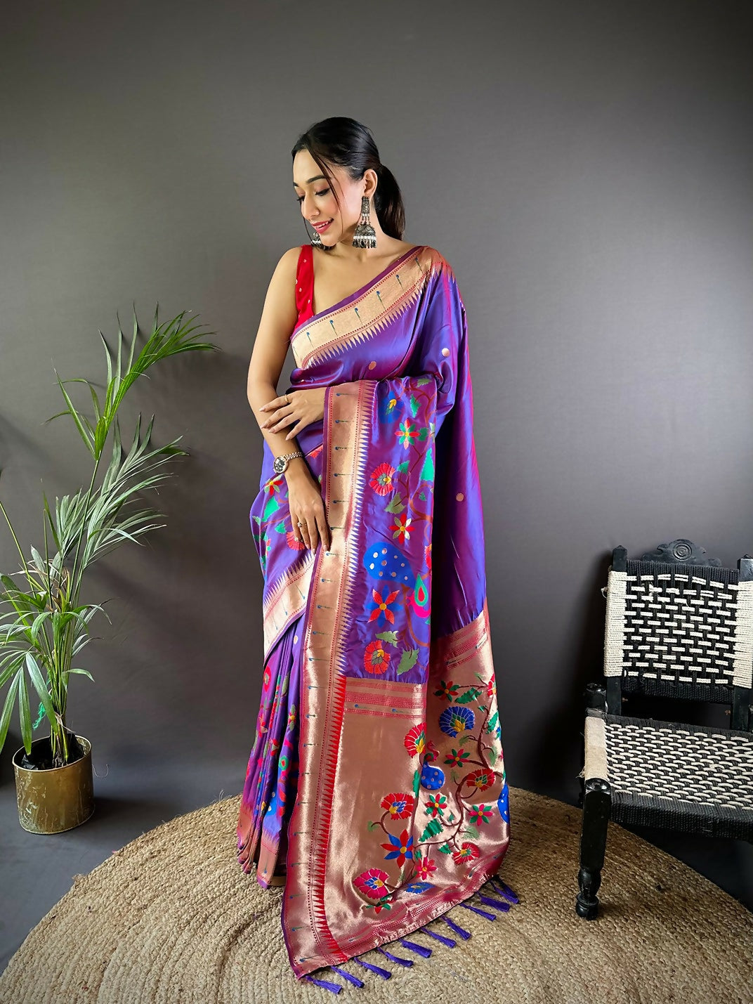 Joban Fashion Red Motifs Paithani Sarees
