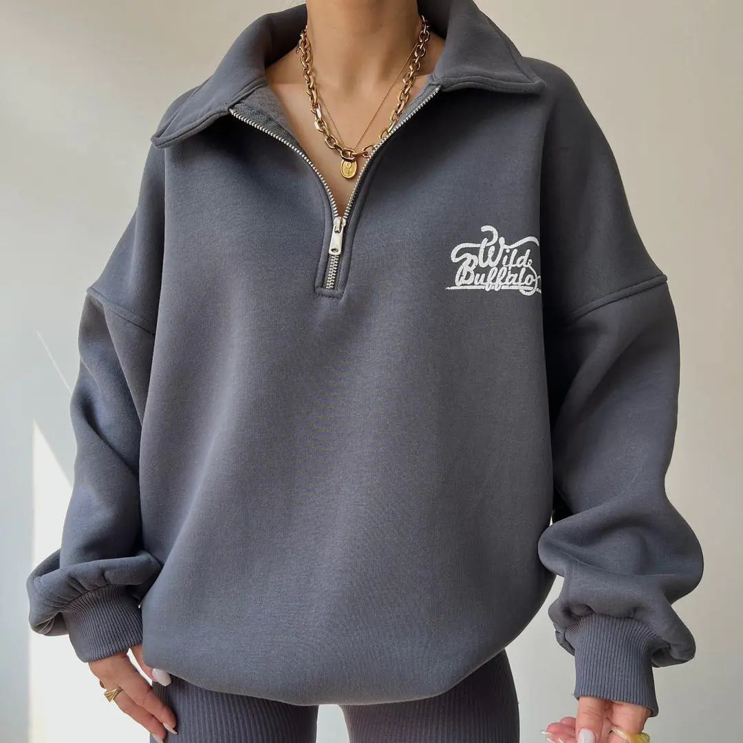 Wild Buffalo Half-Zip Fleece Pullover Sweatshirt for Winter - Image 3