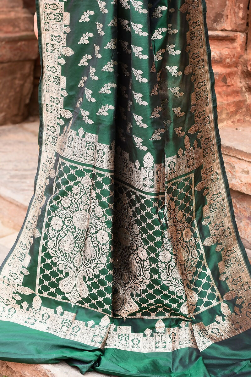 Emerald Green Banarasi Katan Pure Handloom Silk Saree