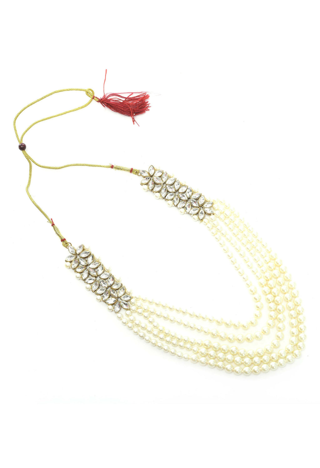 Johar Kamal Gold-Polished Rani Haar Necklace with Off White Pearls