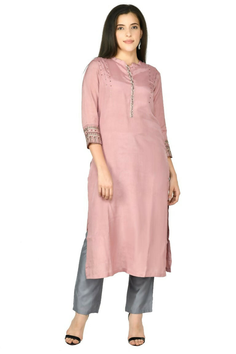 Rose Gold Maslin Kurta Set with Organza Dupatta