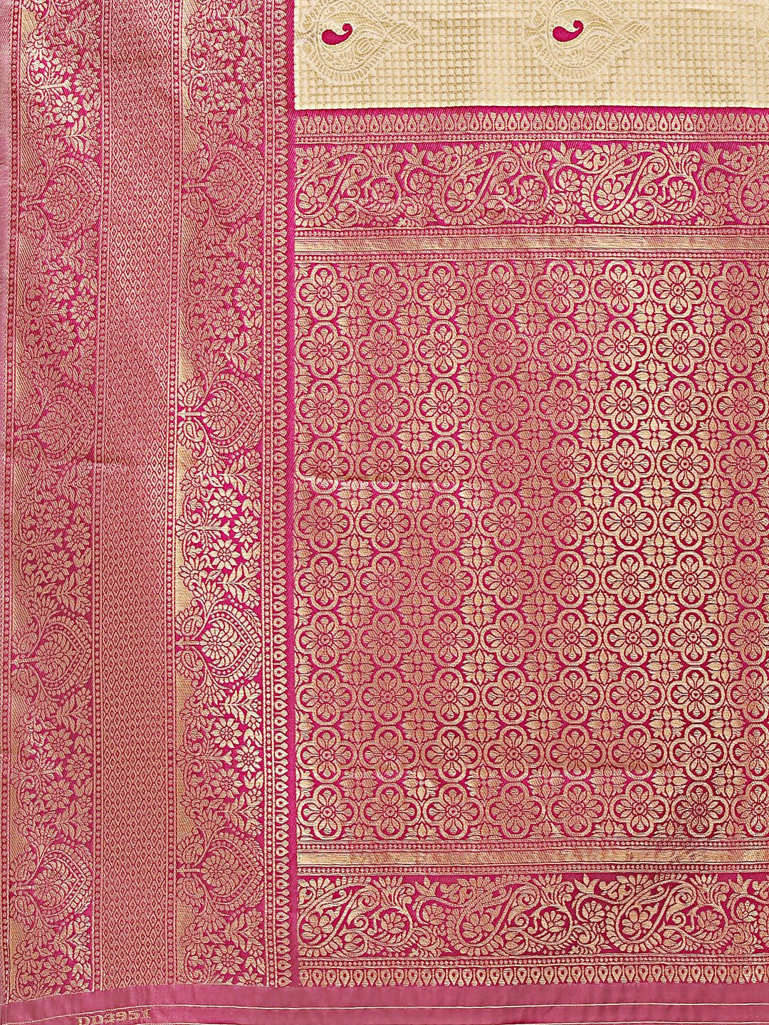 Cream and Magenta Banarasi Silk Saree with Matching Blouse