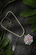 White AD stone gold-polished statement long necklace
