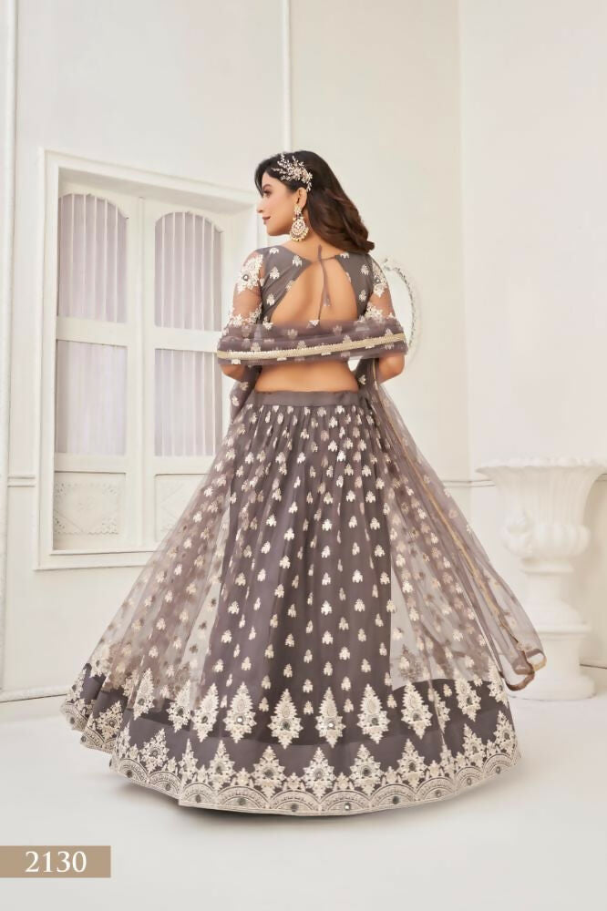 Space Gray Butterfly Net Lehenga Choli with Thread Embroidery