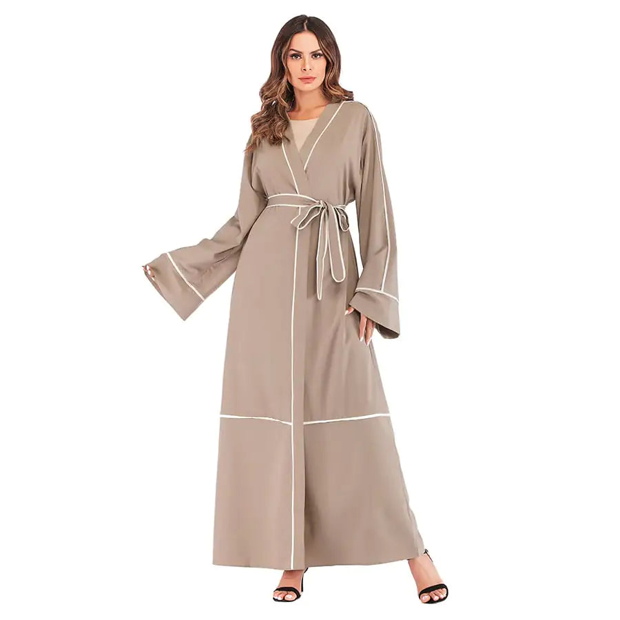 Contrast Striped Cardigan Muslim Robe for Women